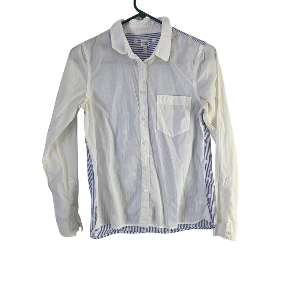 Madewell Polka Dot Button Front Top S Womens White Blue Cotton Long Sleeve